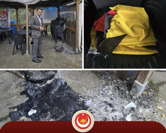 ATİB Hacı Bayram Camisi bayrak saldırısı ATİB Hacı Bayram Camisi’nde Türk ve Alman bayraklarına yönelik saldırı sonrası çekilen fotoğraflar