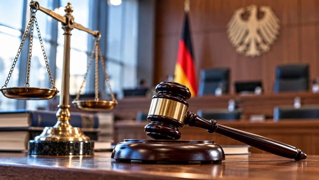 Hukuk ve adliye Mahkeme salonu ve adalet terazisini gösteren temsili görsel