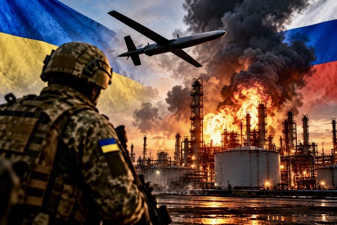 Almanya’da AfD ile BSW, Ukrayna’ya askeri yardıma son verilmesini istedi Ukrayna-Rusya savaşı bağlamında alevler içindeki petrol rafinerisi, insansız hava aracı ve Ukrayna bayrağı taşıyan asker silüeti. ALT metnini kopyala